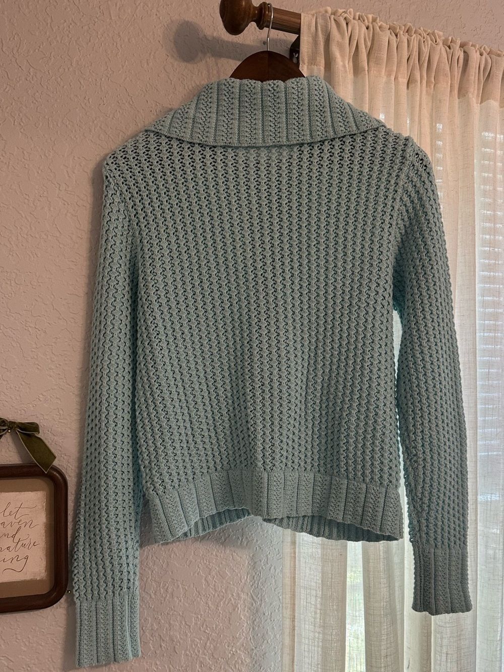 Vintage Liz Claiborne Pale Blue Chunky Textured Knit Button-Front Cardigan - Picture 3 of 4